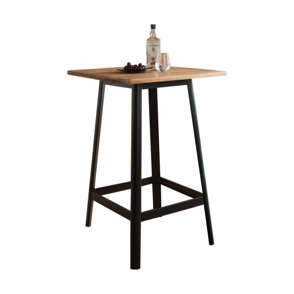28" Natural and Black Square Solid Wood and Brass Bar Table - Image 4