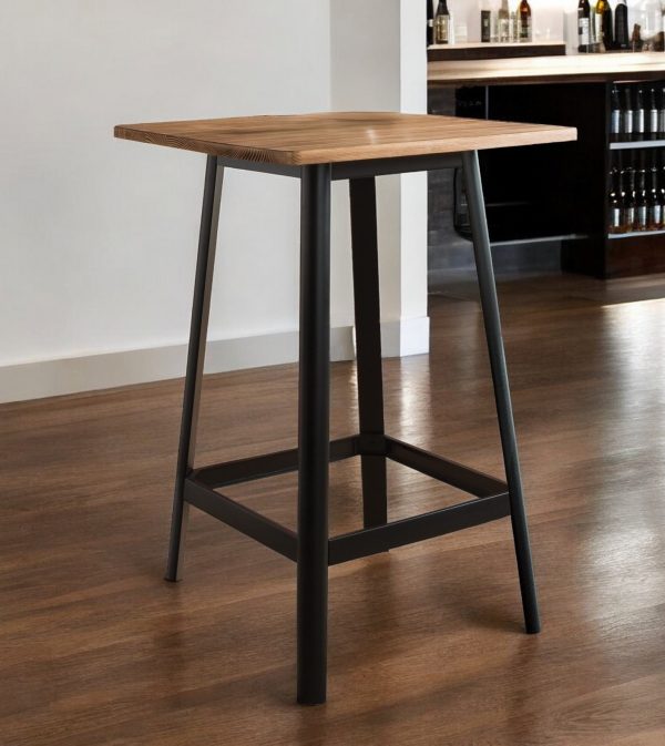 28" Natural and Black Square Solid Wood and Brass Bar Table - Image 2