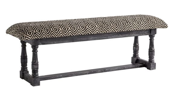 56" Black and White and Gray Upholstered Cotton Blend Trellis Bench - Image 2
