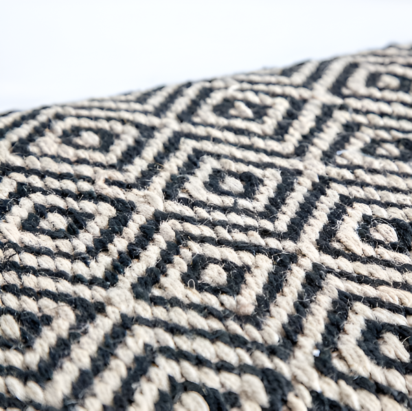 56" Black and White and Gray Upholstered Cotton Blend Trellis Bench - Image 3