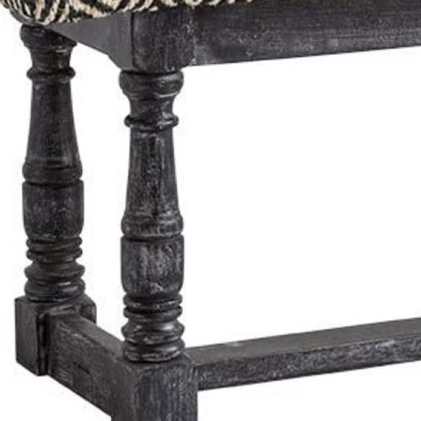 56" Black and White and Gray Upholstered Cotton Blend Trellis Bench - Image 4