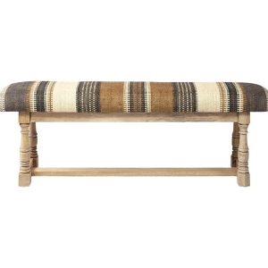 59" Beige Brown and Natural Upholstered Jute Striped Bench