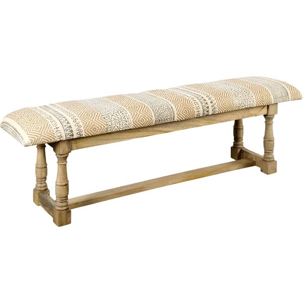 59" Beige Orange and Brown Geometric Upholstered Jute Accent Bench - Image 3