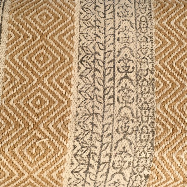 59" Beige Orange and Brown Geometric Upholstered Jute Accent Bench - Image 4