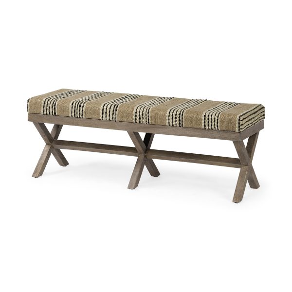 16" Beige And Brown Upholstered Cotton Blend Bench - Image 3