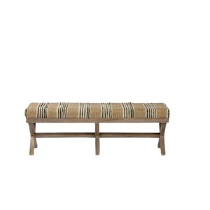 16" Beige And Brown Upholstered Cotton Blend Bench