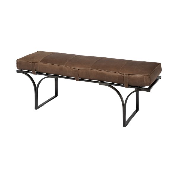 55" Brown and Black Genuine Leather Upholstery Bench - Image 3