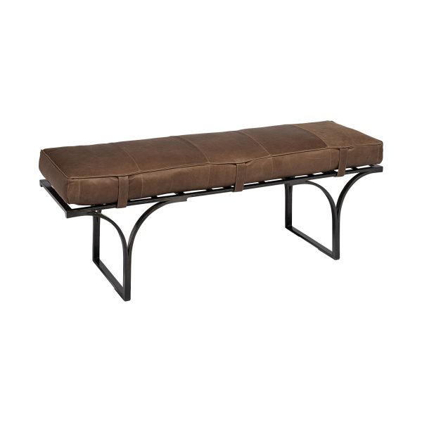 55" Brown and Black Genuine Leather Upholstery Bench - Image 4