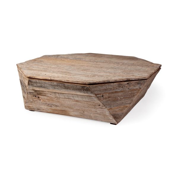 49" Natural Octagon Distressed Lift Top Coffee Table - Image 2