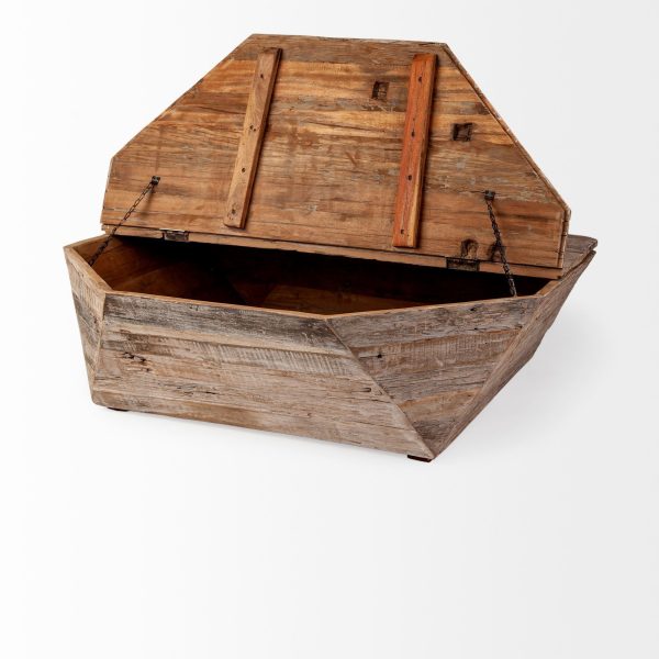 49" Natural Octagon Distressed Lift Top Coffee Table - Image 4