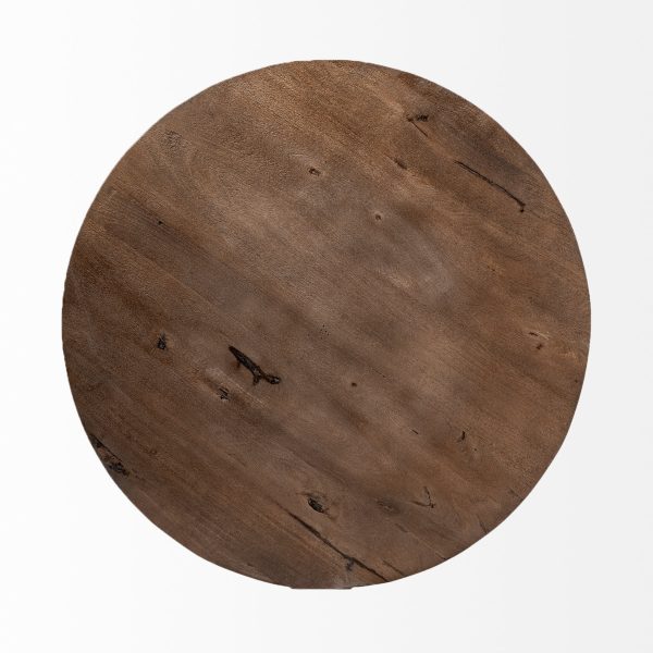41" Brown And Black Solid Wood And Metal Round Coffee Table - Image 4