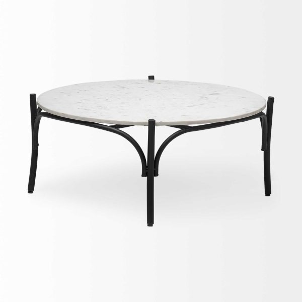 36" Round White Marble Top Black And Metal Base Coffee Table - Image 2