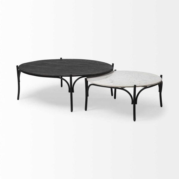 36" Round White Marble Top Black And Metal Base Coffee Table - Image 4