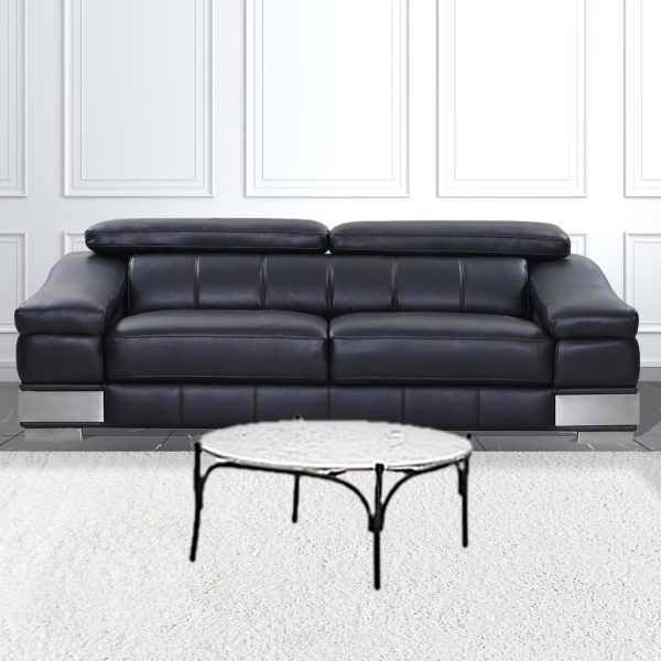 36" Round White Marble Top Black And Metal Base Coffee Table - Image 3
