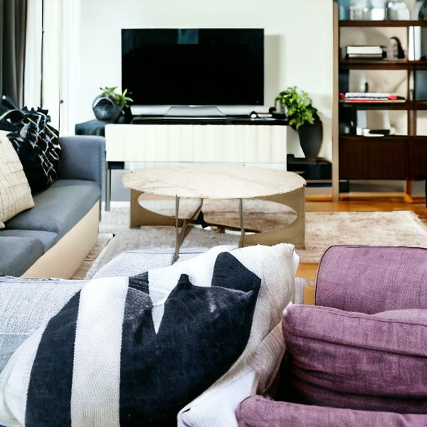 30" White And Gold Genuine Marble And Metal Oval Coffee Table - Image 2