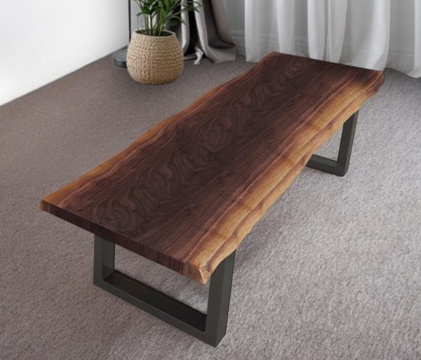 79" Brown and Black Distressed Solid Wood Dining Bench - Image 2