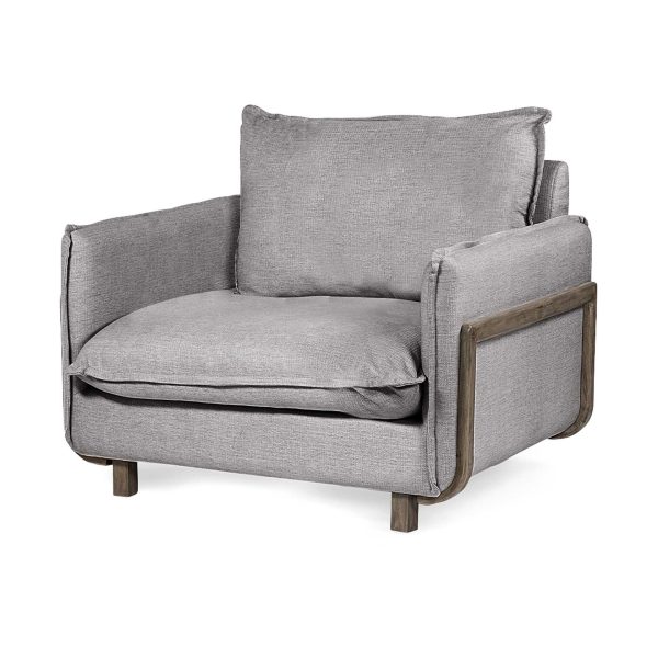 42" Gray And Wood Brown Linen Arm Chair - Image 2