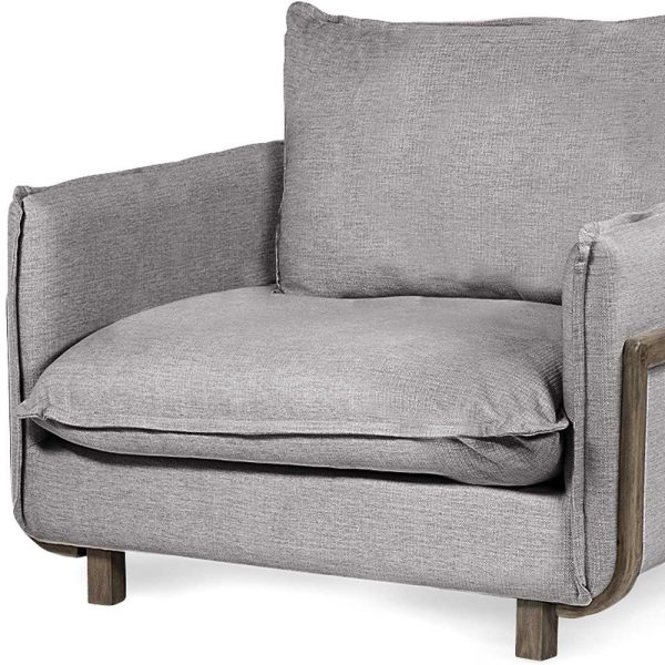 42" Gray And Wood Brown Linen Arm Chair - Image 4