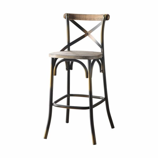 43" Oak And Black and Gold Solid Wood And Metal Bar Height Bar Chair - Image 3