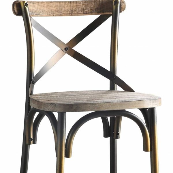 43" Oak And Black and Gold Solid Wood And Metal Bar Height Bar Chair - Image 4
