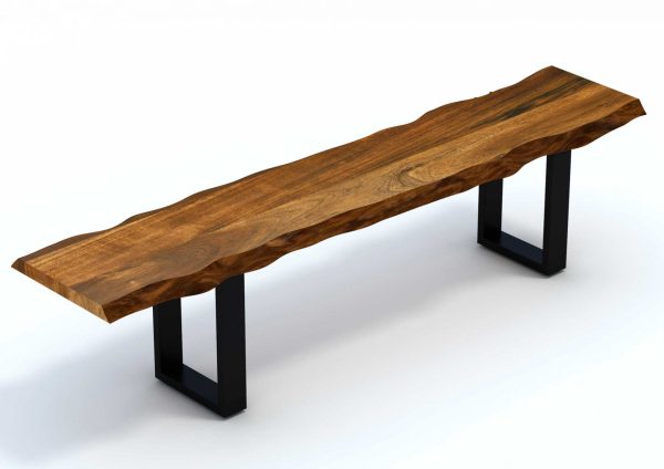 68" Brown and Black Live Edge Solid Wood Dining Bench - Image 3