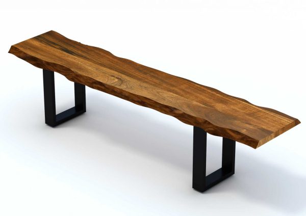 68" Brown and Black Live Edge Solid Wood Dining Bench - Image 4