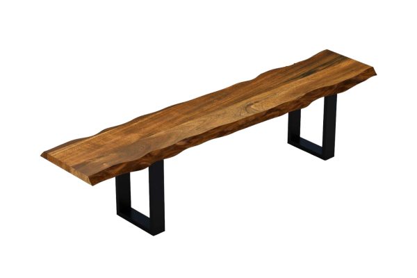 68" Brown and Black Live Edge Solid Wood Dining Bench - Image 2