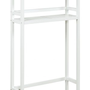 48" White Finish 2 Tier Solid Wood Over Toilet Organizer