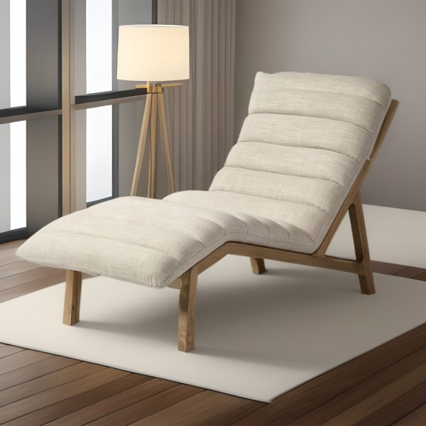 54" Cream And Wood Brown Fabric Tufted Lounge Chair - Image 2