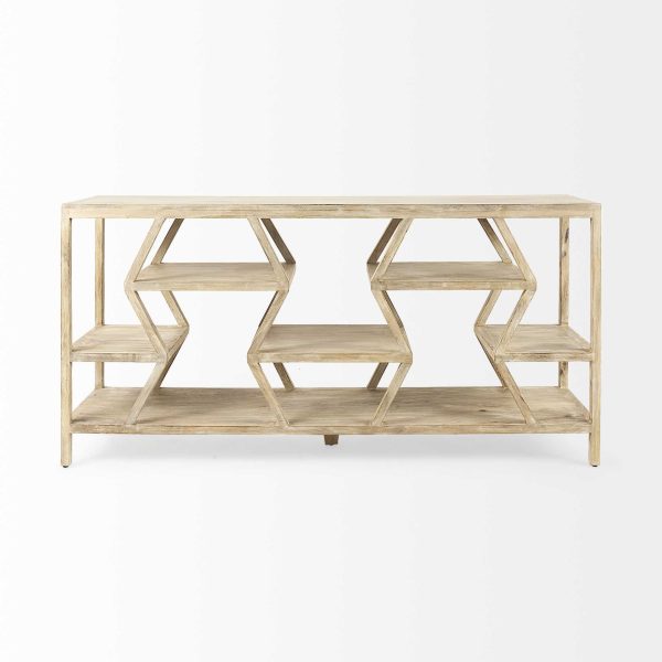 16" Brown Solid Wood 4 Legs Console Table With Shelves - Image 2