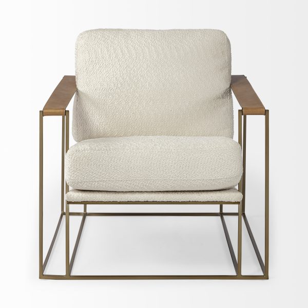 34" Cream And Gold Linen Lounge Chair - Image 3