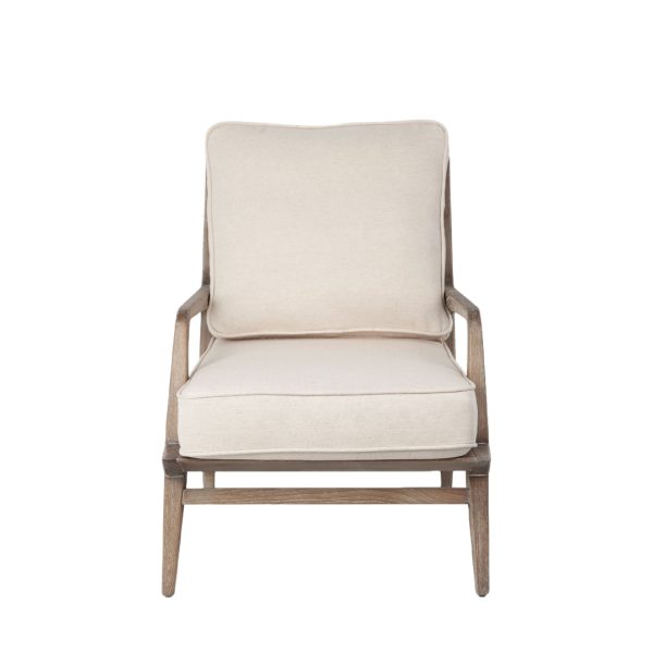 24" Ivory And Wood Brown Fabric Arm Chair - Image 2