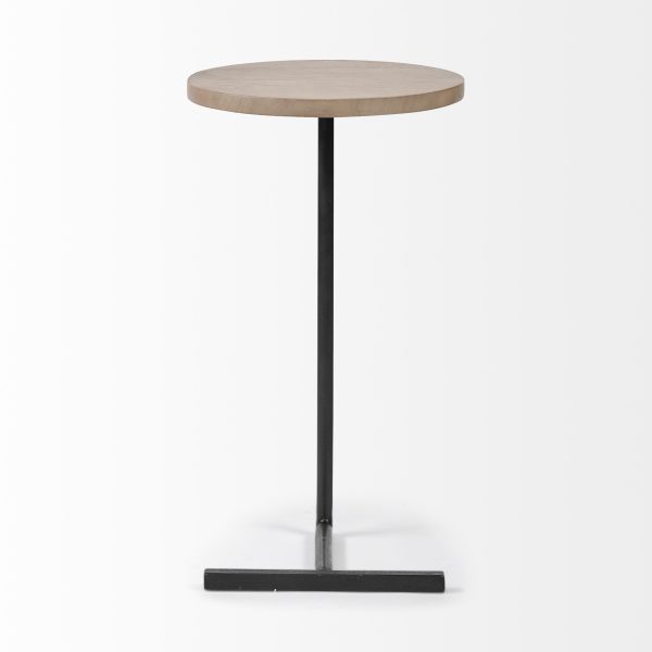 Brown Wood Round Top Accent Table With Black Iron Base - Image 2