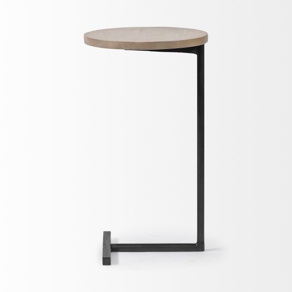 Brown Wood Round Top Accent Table With Black Iron Base - Image 3