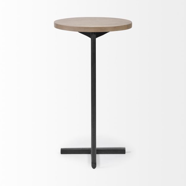 Brown Wood Round Top Accent Table With Black Iron Base - Image 4