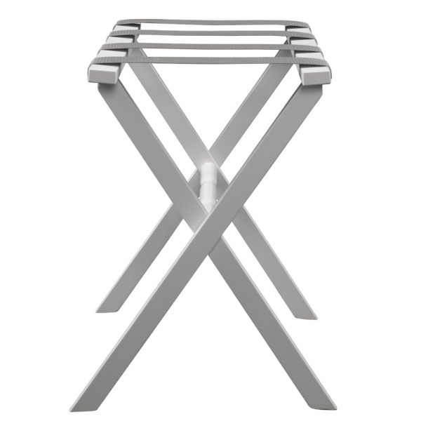 Hotel White Finish Wood Folding Luggage Rack With Gray Straps - Image 2