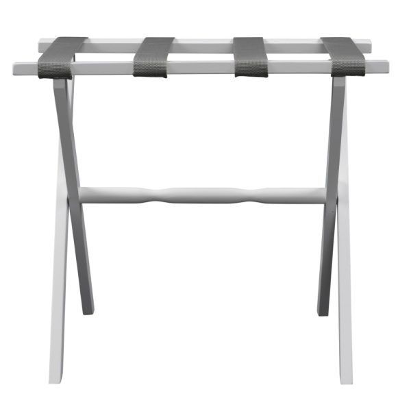 Hotel White Finish Wood Folding Luggage Rack With Gray Straps - Image 3