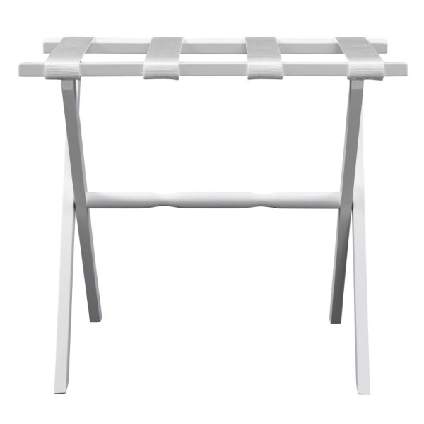 Hotel White Finish Wood Folding Luggage Rack With White Straps - Image 3