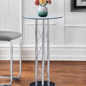 26" Clear Silver And Black Glass And Metal Round Bar Table