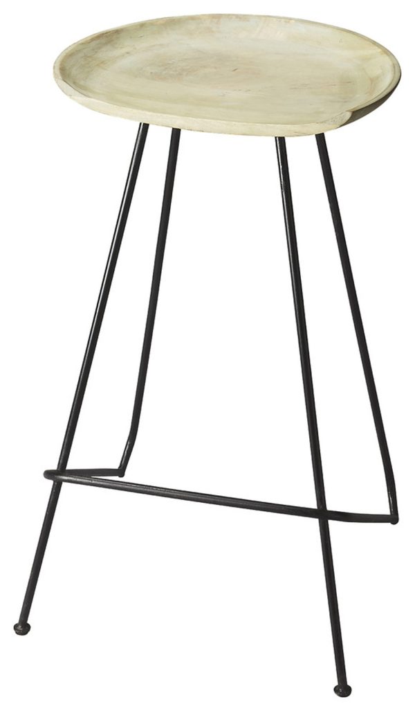 24" Off White and Black Manufactured Wood and Iron Backless Counter Height Bar Chair - Image 2