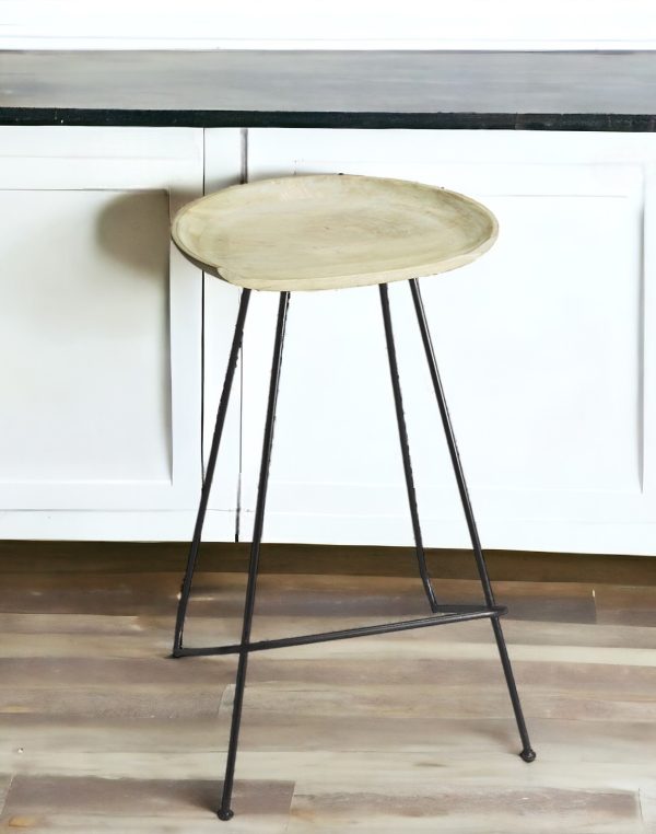 24" Off White and Black Manufactured Wood and Iron Backless Counter Height Bar Chair