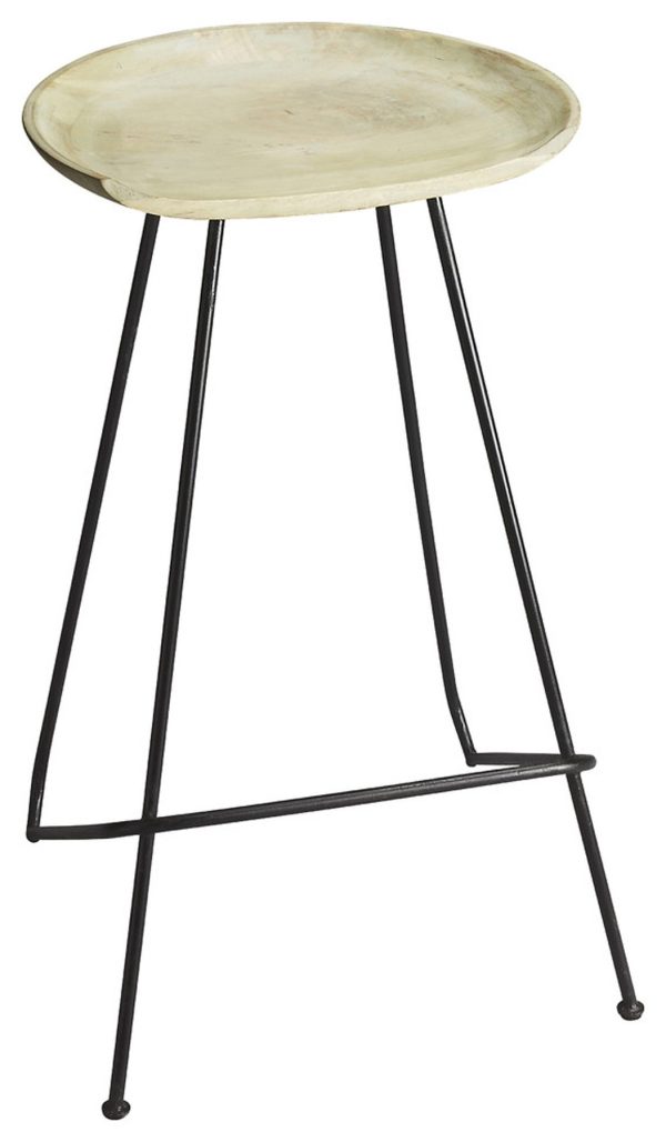 24" Off White and Black Manufactured Wood and Iron Backless Counter Height Bar Chair - Image 3