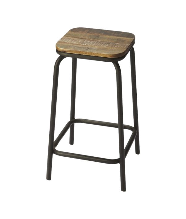 25" Brown and Black Solid Wood and Iron Backless Counter Height Bar Chair - Image 2