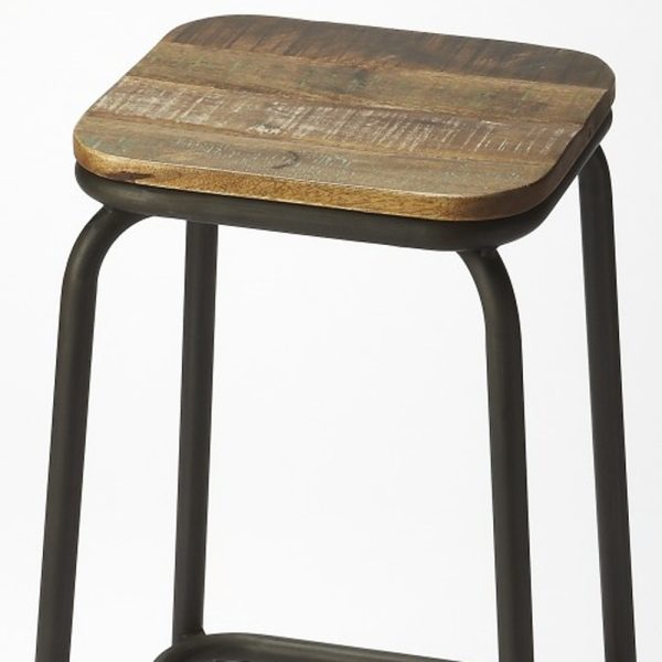 25" Brown and Black Solid Wood and Iron Backless Counter Height Bar Chair - Image 3