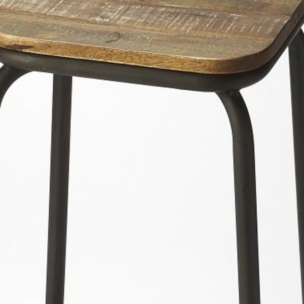 25" Brown and Black Solid Wood and Iron Backless Counter Height Bar Chair - Image 4