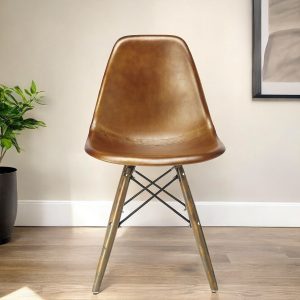 18" Brown And Copper Faux Leather Side Chair