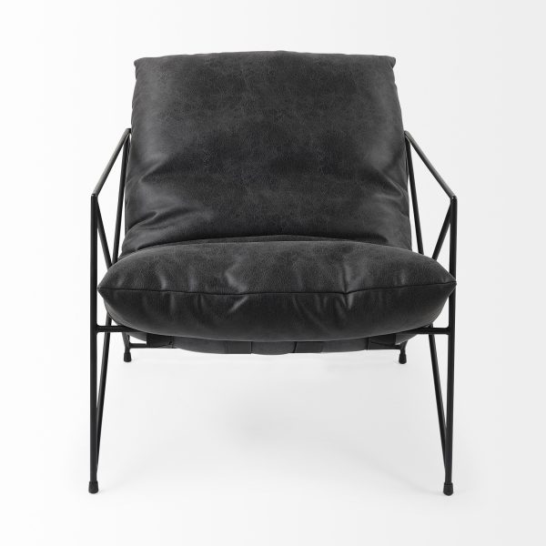 Black Faux Leather Contemporary Metal Chair - Image 2