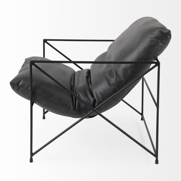 Black Faux Leather Contemporary Metal Chair - Image 3