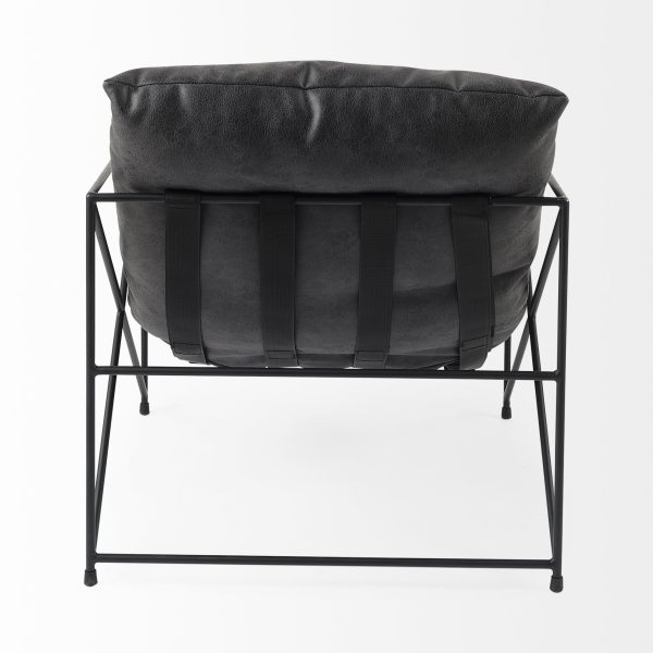 Black Faux Leather Contemporary Metal Chair - Image 4