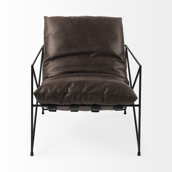 Dark Brown Faux Leather Contemporary Metal Chair - Image 2